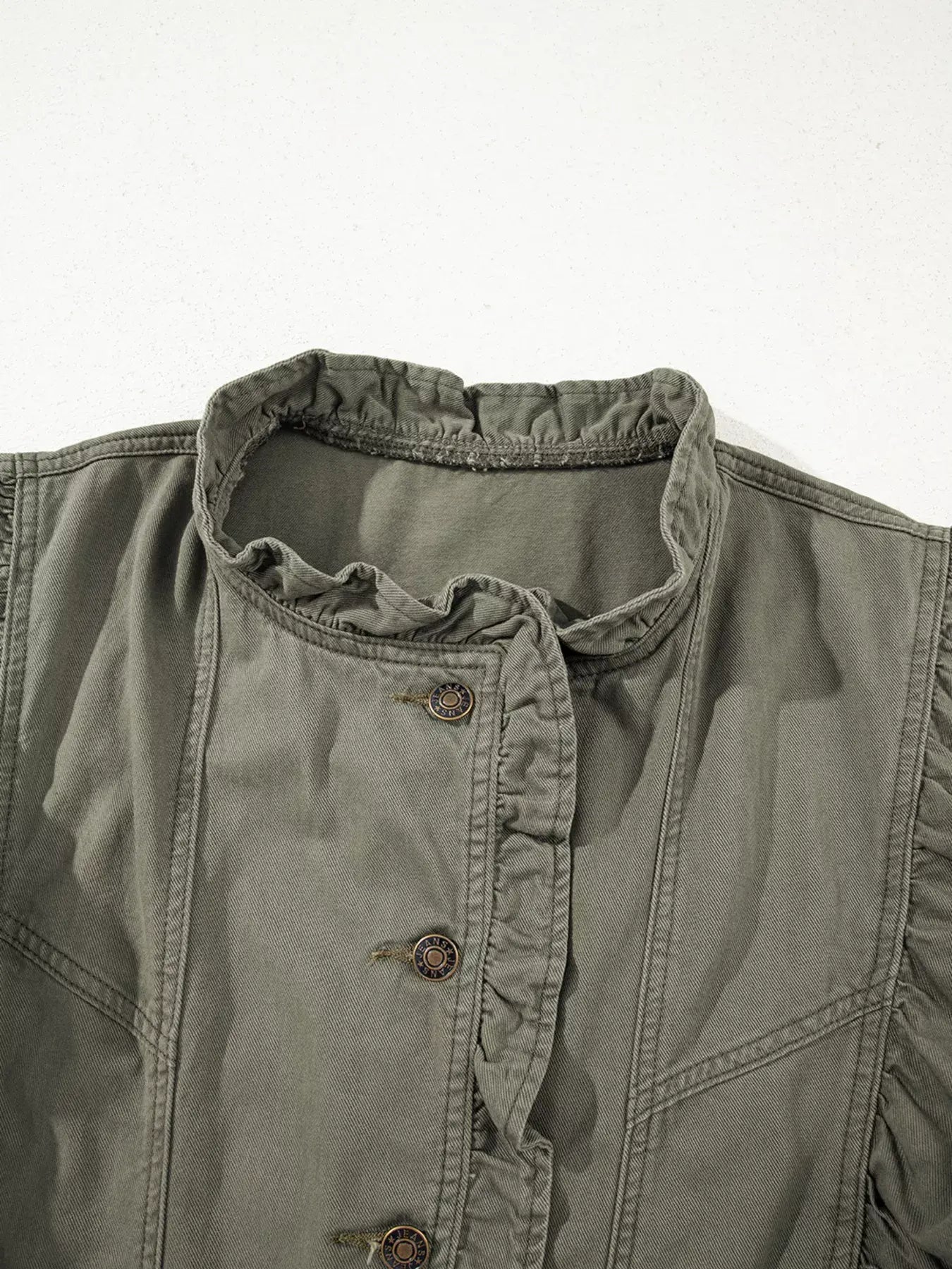 Ruffled Patchwork Denim Jacket Vest - Trendsi - Flyclothing LLC