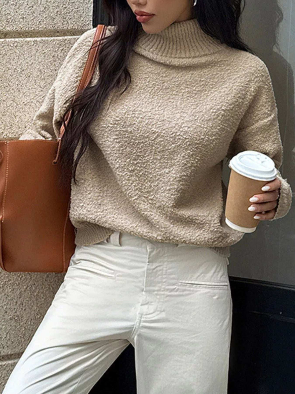 Turtleneck Long Sleeve Sweater - Trendsi - Flyclothing LLC
