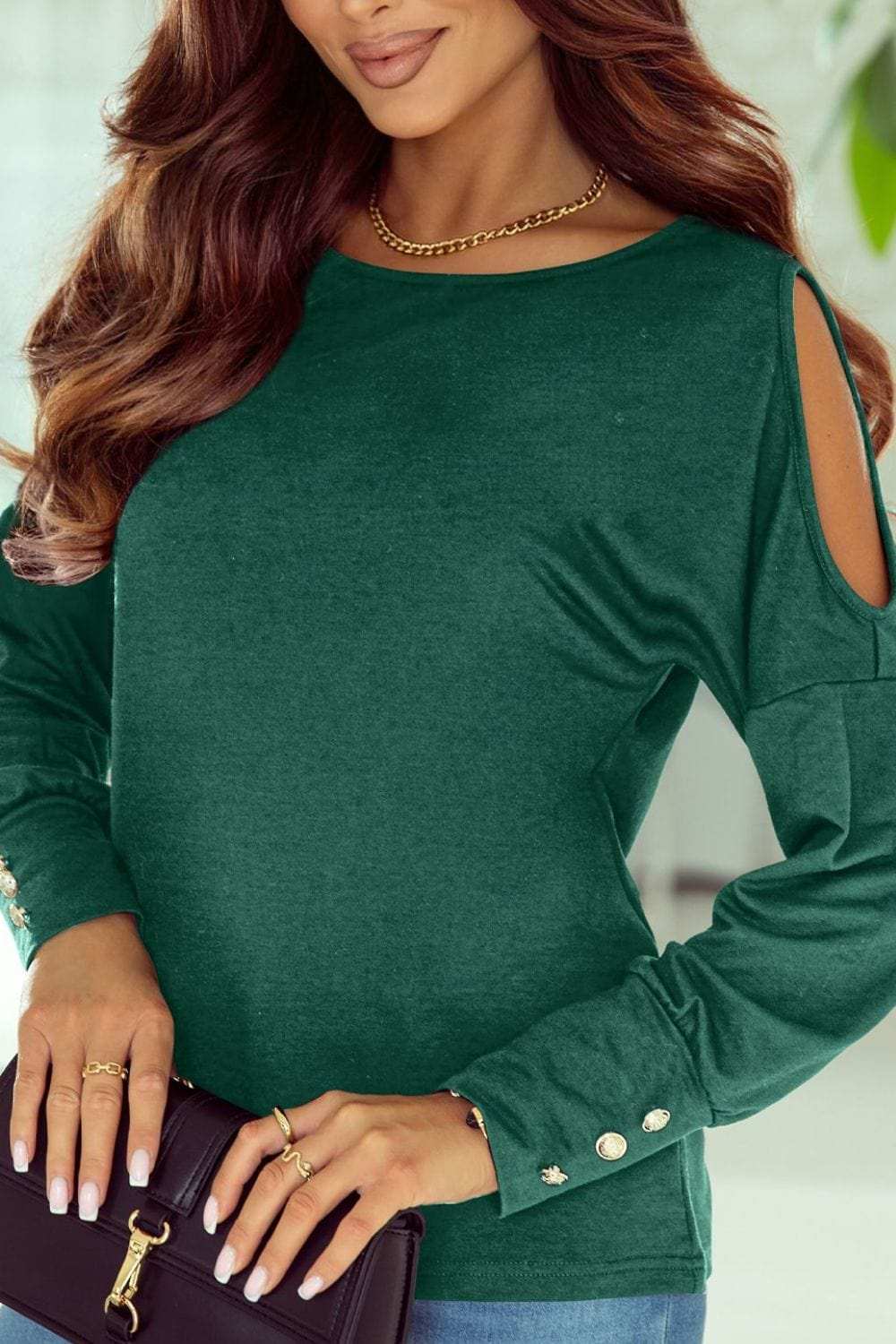 Cutout Round Neck Long Sleeve Top - Trendsi - Flyclothing LLC