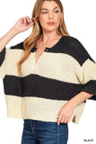 Zenana Split Neck Stripe Sweater - Trendsi - Flyclothing LLC