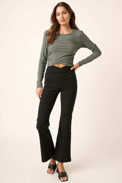 Mittoshop Surplice V Waist Flare Pants - Trendsi - Flyclothing LLC