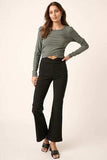 Mittoshop Surplice V Waist Flare Pants - Trendsi - Flyclothing LLC