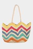 Fame Wavy Rainbow Straw Tote Bag - Trendsi - Flyclothing LLC