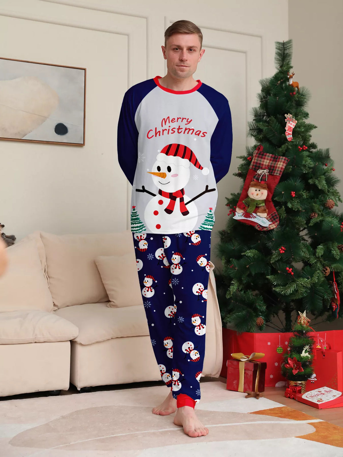 Full Size Family Matching Christmas Snowman Print Pajama Set Plus Size - Trendsi - Flyclothing LLC