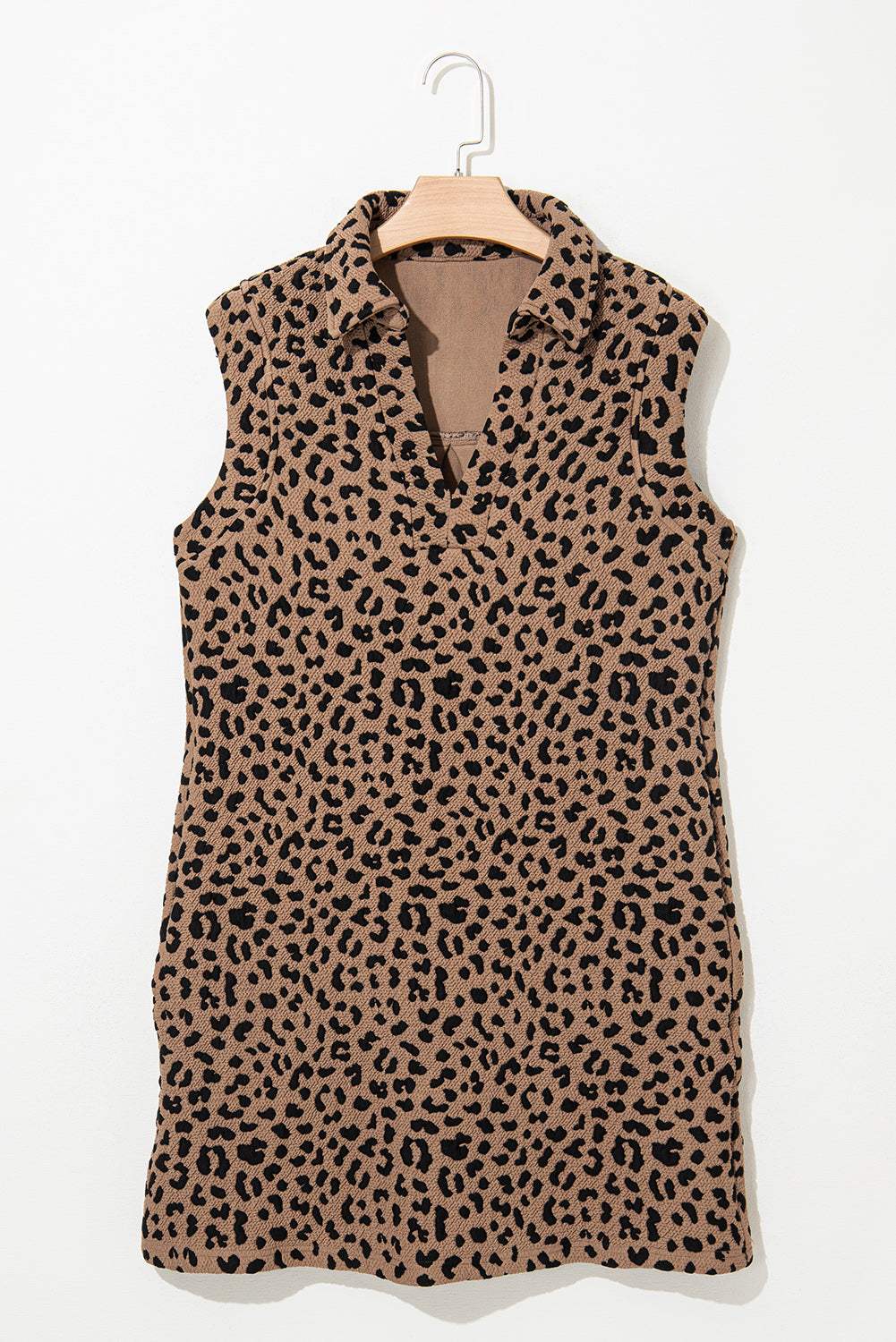 Leopard Johnny Collar Sleeveless Mini Dress - Trendsi - Flyclothing LLC