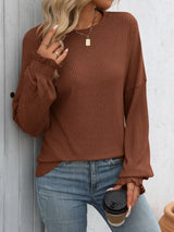 Ribbed Knit Ruffle Cuff T-Shirt - Trendsi - Flyclothing LLC