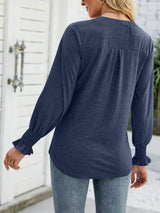 Full Size Notched Long Sleeve T-Shirt - Trendsi - Flyclothing LLC