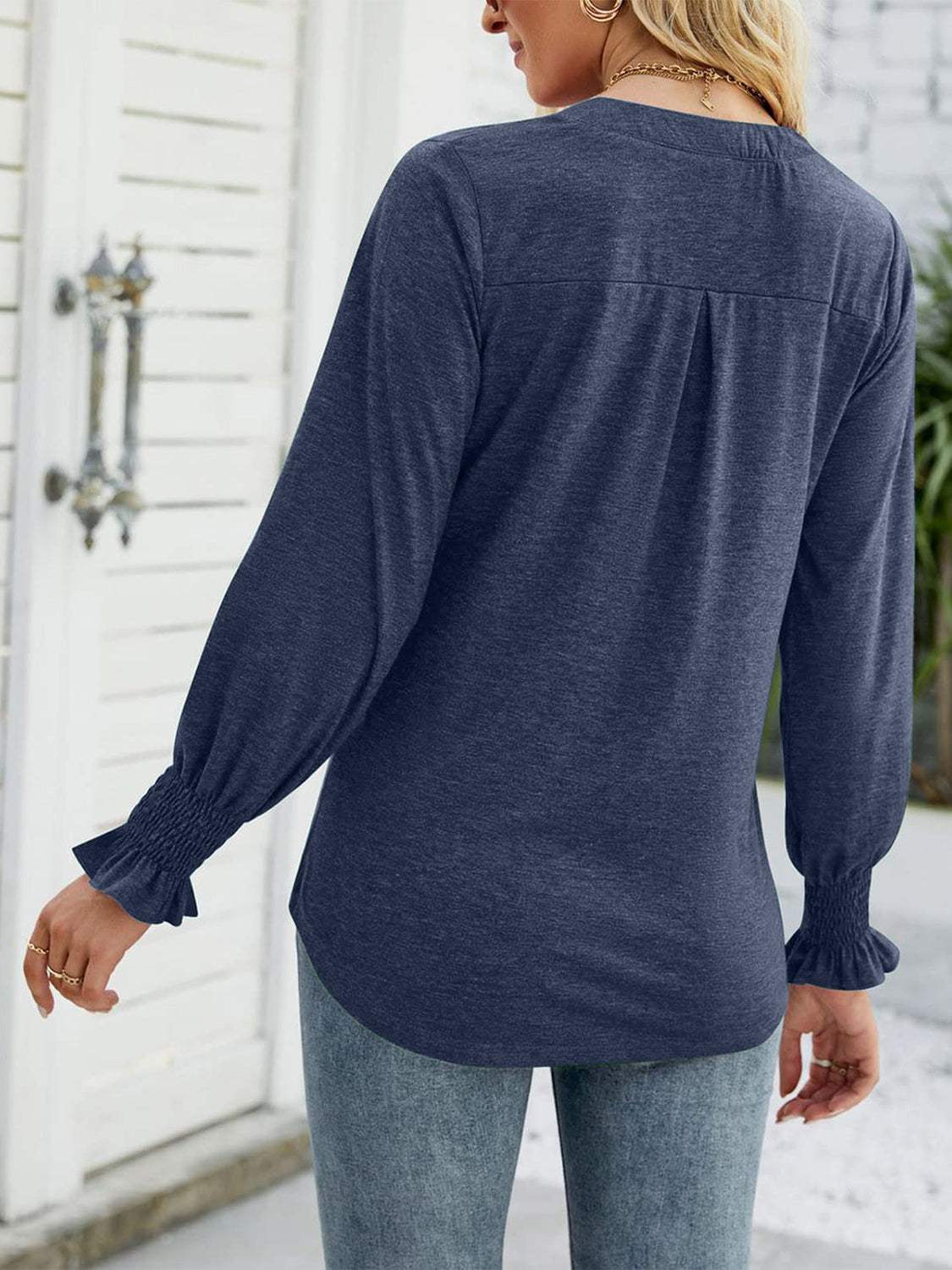 Full Size Notched Long Sleeve T-Shirt - Trendsi - Flyclothing LLC