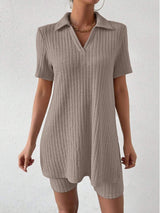 Johnny Collar Short Sleeve Top and Shorts Set - Trendsi - Flyclothing LLC