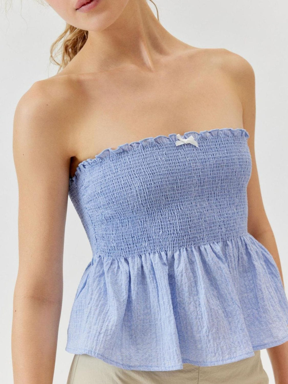 Smocked Peplum Tube Top - Trendsi