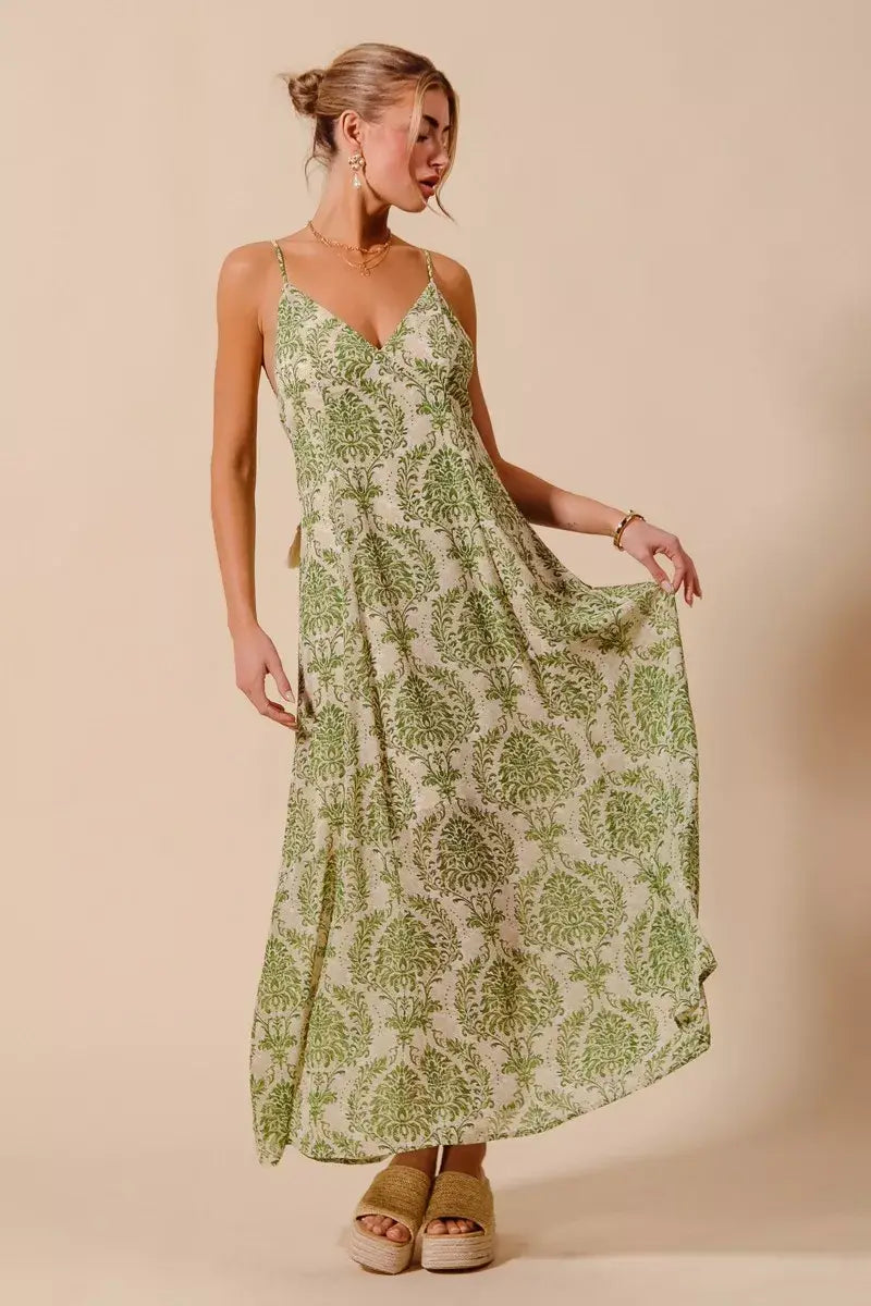 SO ME Damask Floral Summer Maxi Flowy Dress With Open Back - Trendsi - Flyclothing LLC