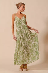 SO ME Damask Floral Summer Maxi Flowy Dress With Open Back - Trendsi - Flyclothing LLC
