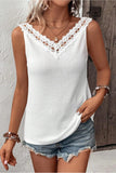 Lace Detail Textured V-Neck Tank - Trendsi