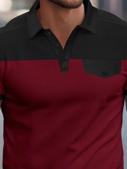 Men's Full Size Waffle-Knit Collared Contrast Polo Plus Size - Trendsi - Flyclothing LLC