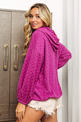 BiBi Brushed Checker Drawstring Long Sleeve Hoodie - Trendsi - Flyclothing LLC