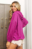 BiBi Brushed Checker Drawstring Long Sleeve Hoodie - Trendsi - Flyclothing LLC
