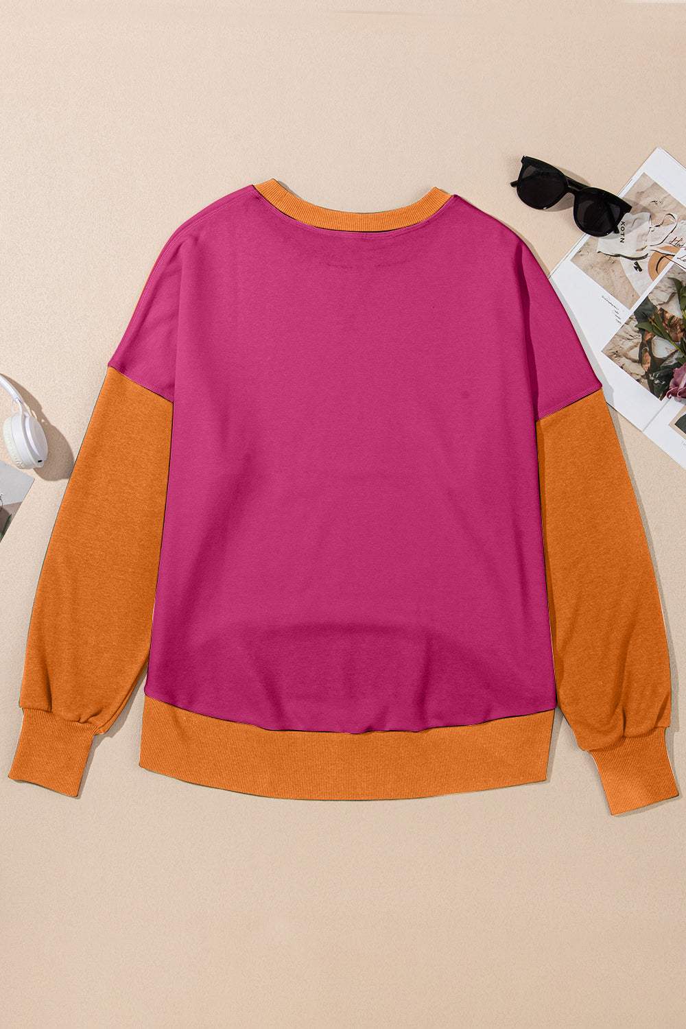 Contrast Round Neck Long Sleeve Sweatshirt - Trendsi - Flyclothing LLC