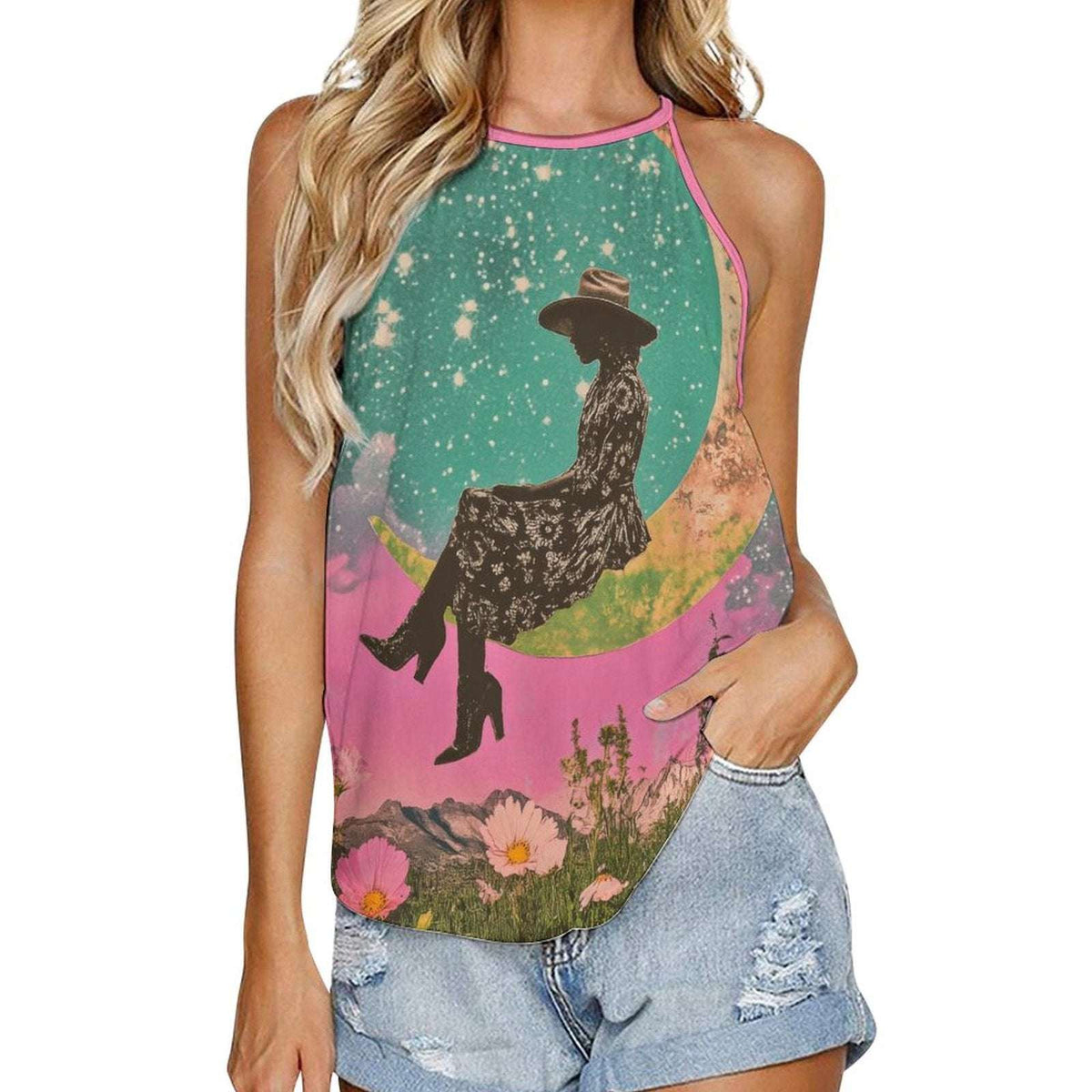 Baha Ranch Cowgirl on the Moon Retro Pop Western Tank Top - Baha Ranch Western Wear - Flyclothing LLC