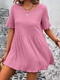 Round Neck Short Sleeve Blouse - Trendsi - Flyclothing LLC