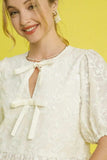 Umgee Embroidered Tie Front Peplum Blouse - Trendsi - Flyclothing LLC