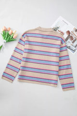 Striped Color Block Johnny Collar Sweater - Trendsi - Flyclothing LLC