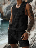 Men's Plus Size Hollow Out Round Neck Tank and Shorts Set - Trendsi - Flyclothing LLC