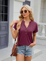 Florira Notched Short Sleeve T-Shirt - Trendsi - Flyclothing LLC
