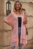 Openwork Open Front Cardigan with Fringes - Trendsi - Flyclothing LLC