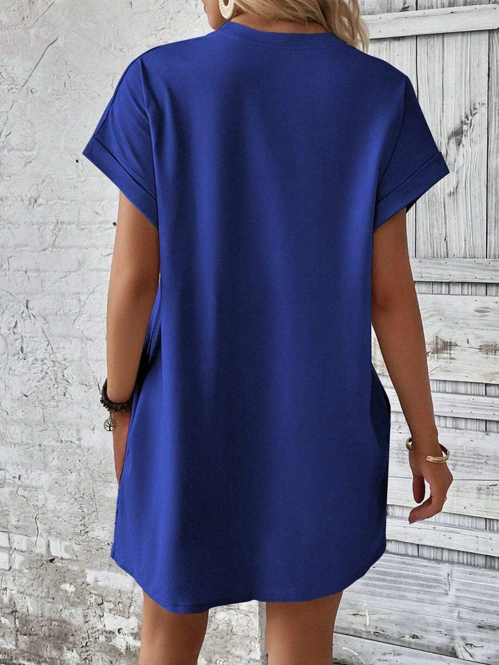 Round Neck Short Sleeve Mini Dress - Trendsi - Flyclothing LLC