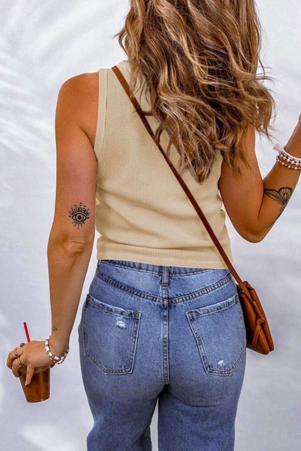 Waffle-Knit Scoop Neck Tank - Trendsi - Flyclothing LLC