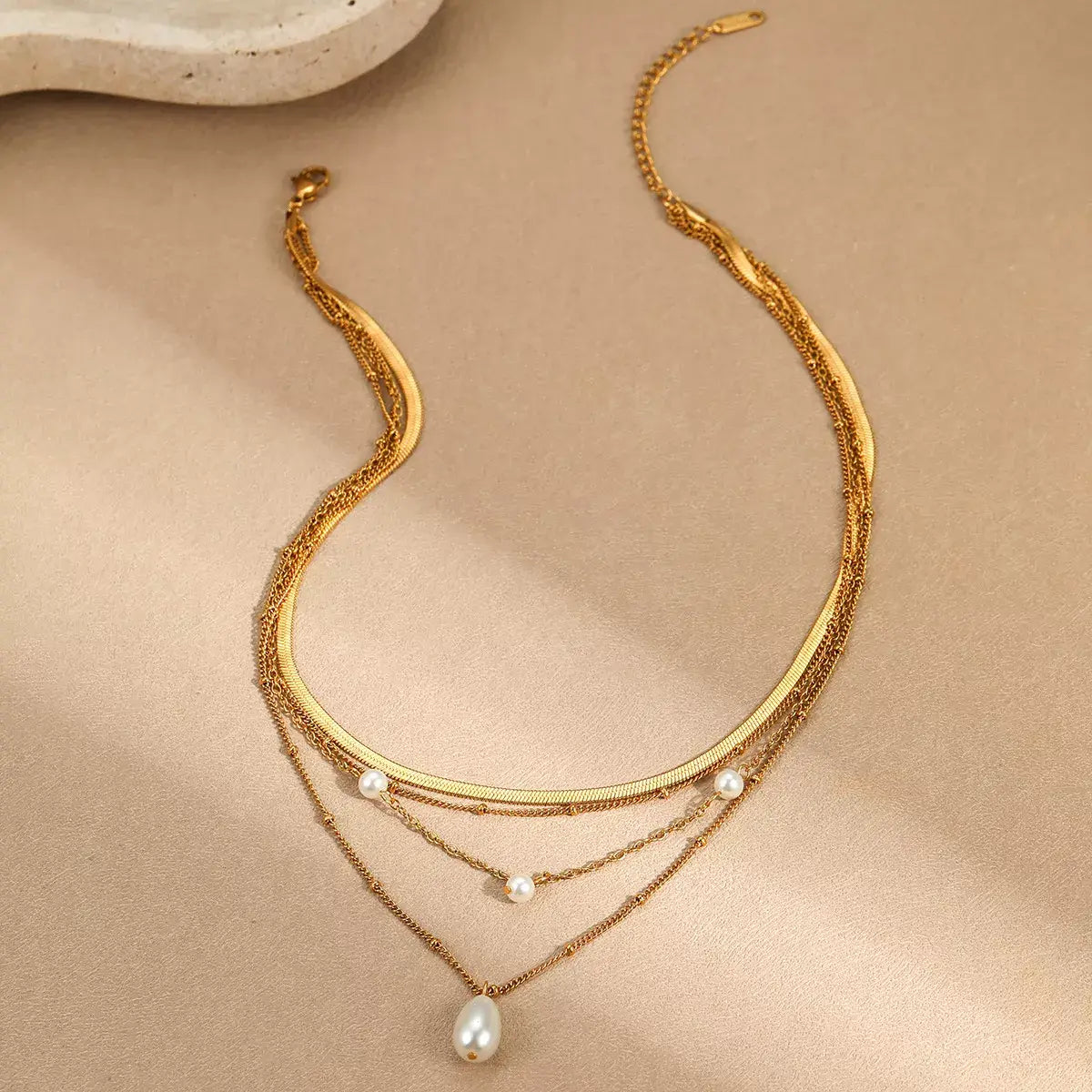 18K Gold-Plated Four-Layered Pearl Necklace - Trendsi - Flyclothing LLC
