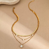 18K Gold-Plated Four-Layered Pearl Necklace - Trendsi - Flyclothing LLC