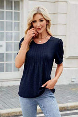 Round Neck Short Sleeve T-Shirt - Trendsi - Flyclothing LLC