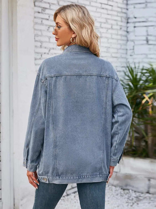Button Up Long Sleeve Denim Jacket - Trendsi - Flyclothing LLC