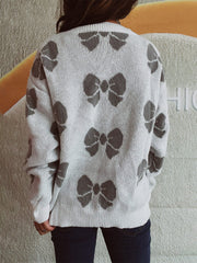 Bow Round Neck Dropped Shoulder Sweater - Trendsi
