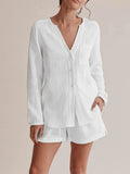 Notched Long Sleeve Top and Shorts Set - Trendsi