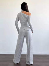 Chic One-Shoulder Asymmetrical Top and Wide-Leg Pants Set - Trendsi - Flyclothing LLC