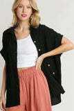 Umgee Full Size Textured Button Down Short Sleeve Shirt Plus Size - Trendsi - Flyclothing LLC