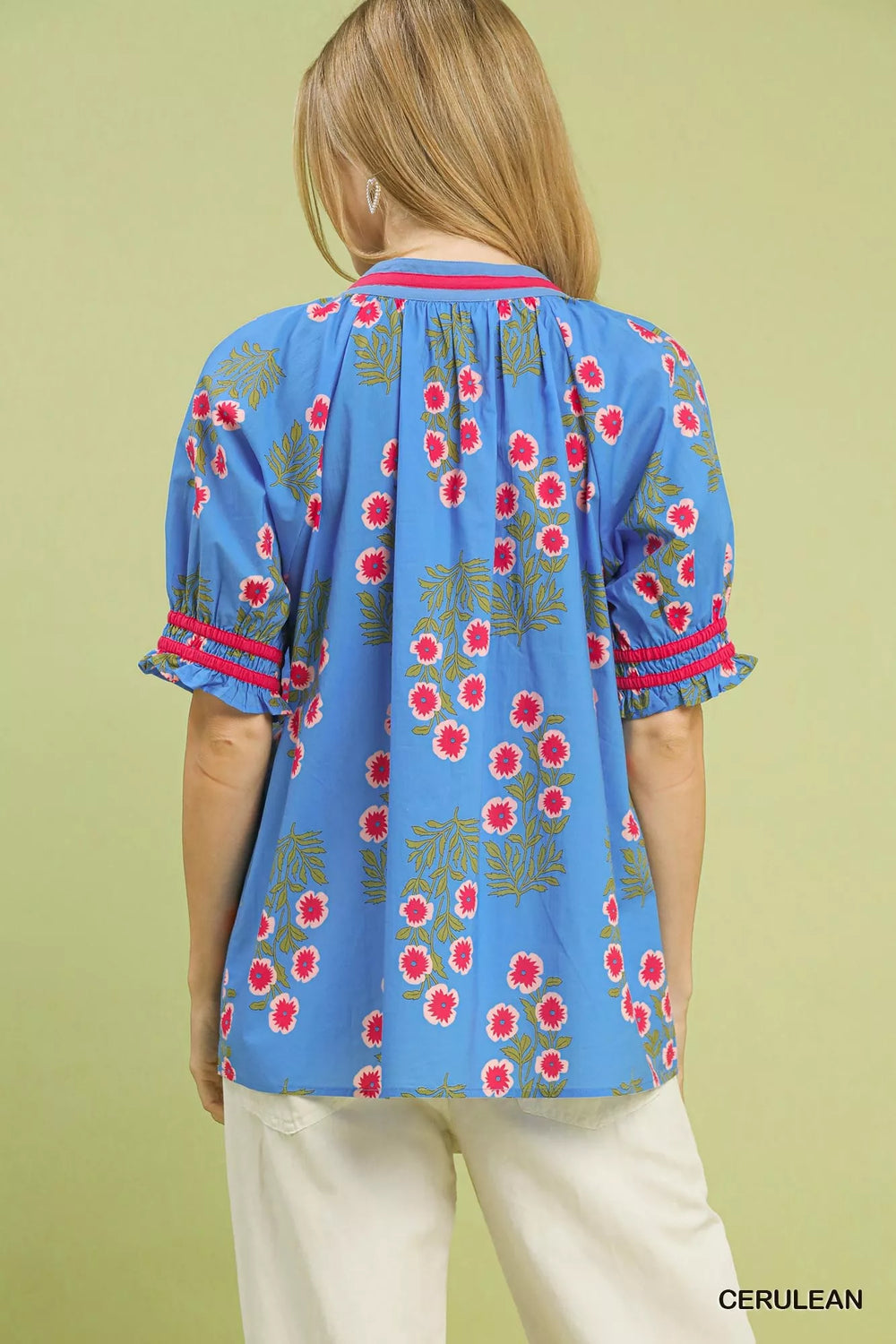 Umgee Floral V-Neck Puff Sleeve Top - Trendsi - Flyclothing LLC