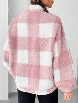 Full Size Plaid Sherpa Long Sleeve Sweatshirt Plus Size - Trendsi - Flyclothing LLC