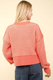 VERY J Exposed Seam Cropped Striped Slit Sweater - Trendsi