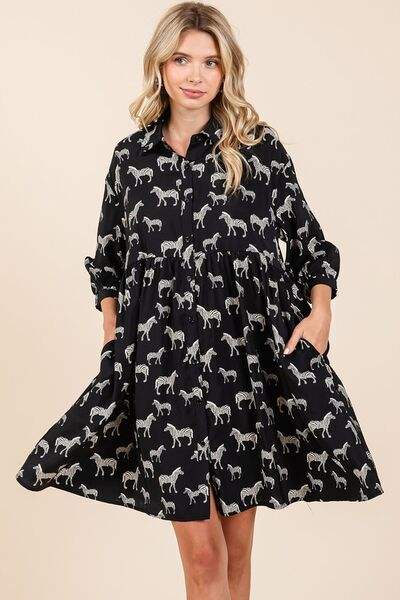 Mittoshop Zebra Print Button Down Shirt Mini Dress - Trendsi - Flyclothing LLC