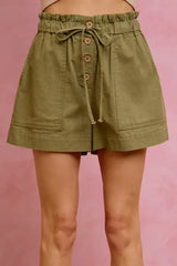 SO ME Paper Bag Patch Pocket Drawstring Twill Shorts - Trendsi - Flyclothing LLC