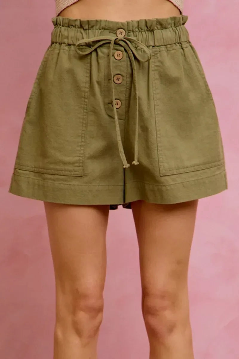 SO ME Paper Bag Patch Pocket Drawstring Twill Shorts - Trendsi - Flyclothing LLC