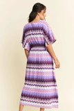 Davi & Dani Multi Color Wavy Tie Waist Flowy Sleeve Dress - Trendsi - Flyclothing LLC