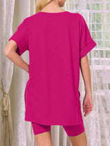 V-Neck High-Low T-Shirt and Shorts Set - Trendsi - Flyclothing LLC