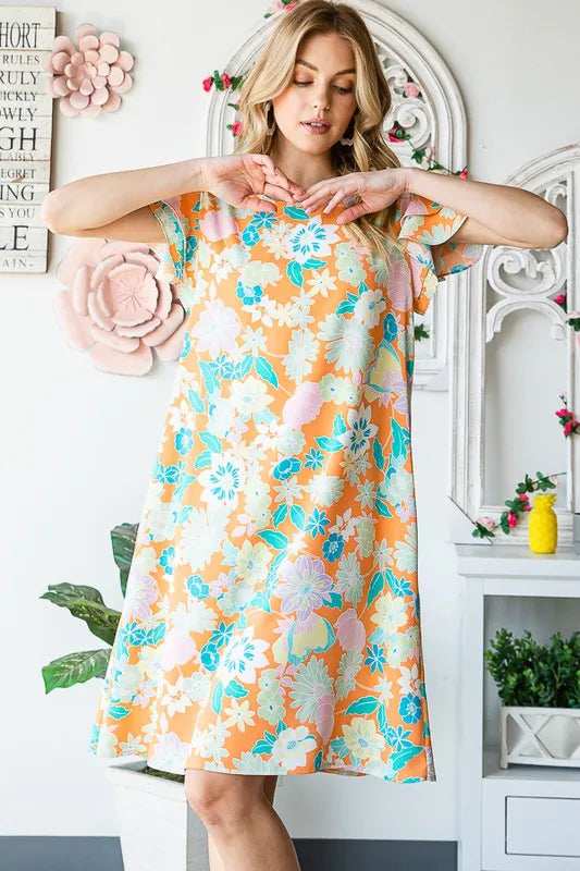 Heimish Full Size Ruffled Short Sleeve Floral Mini Dress Plus Size - Trendsi - Flyclothing LLC