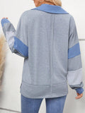 Slit Striped Johnny Collar Long Sleeve Top - Trendsi