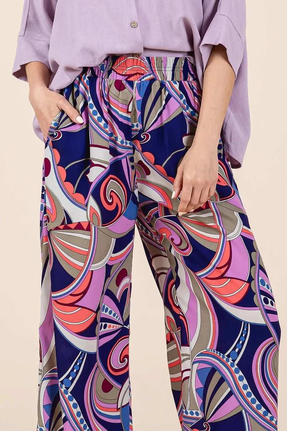 Mittoshop Abstract Print Elastic Waist Wide Leg Pants - Trendsi - Flyclothing LLC
