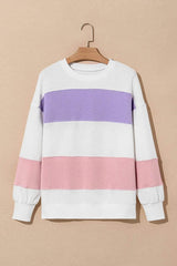 Color Block Round Neck Long Sleeve Sweatshirt - Trendsi - Flyclothing LLC